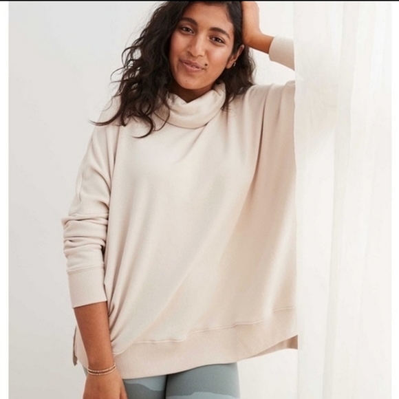 aerie Tops - Aerie - Sunday Soft Lounge French Terry Cowl Neck Sweatshirt Beige